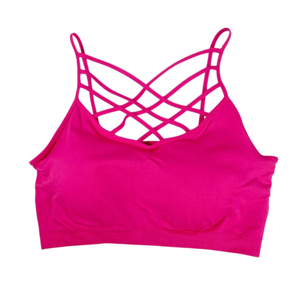 Zenana Outfitters 1x/2x Hot Pink Lattice Crisscross Padded Bralette | Stretchy